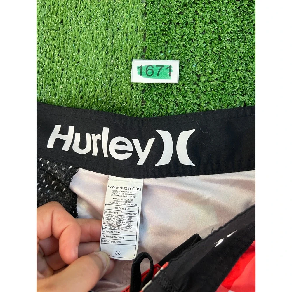 Hurley Mens Red White Gingham Board Shorts Size 36 MBO3CHK Surf Swim Trunks